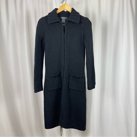 Roots Lambswool XS Longline Knit Collared Retro Cardigan Sweater Dress Coat - Picture 1 of 9
